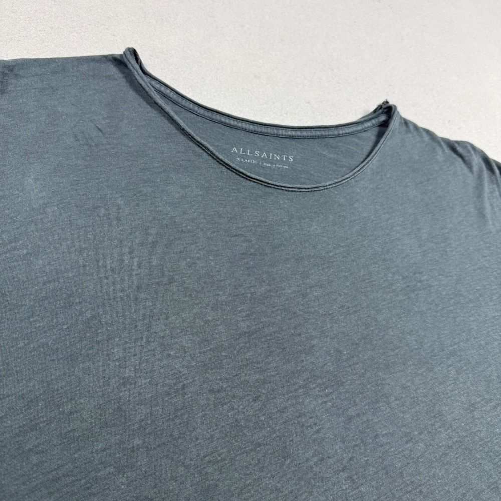 AllSaints Figure Crew Neck T-Shirt Charcoal Grey Raw Hem Mens XL